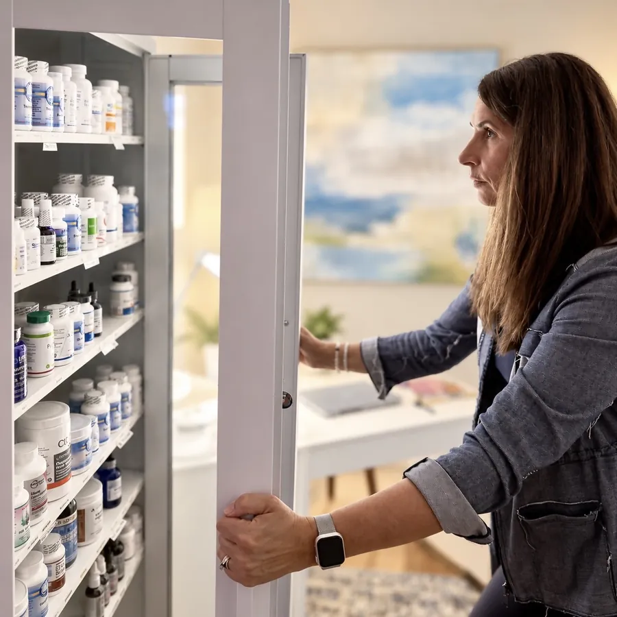 Dr. McCully at the clinic's in-office dispensary